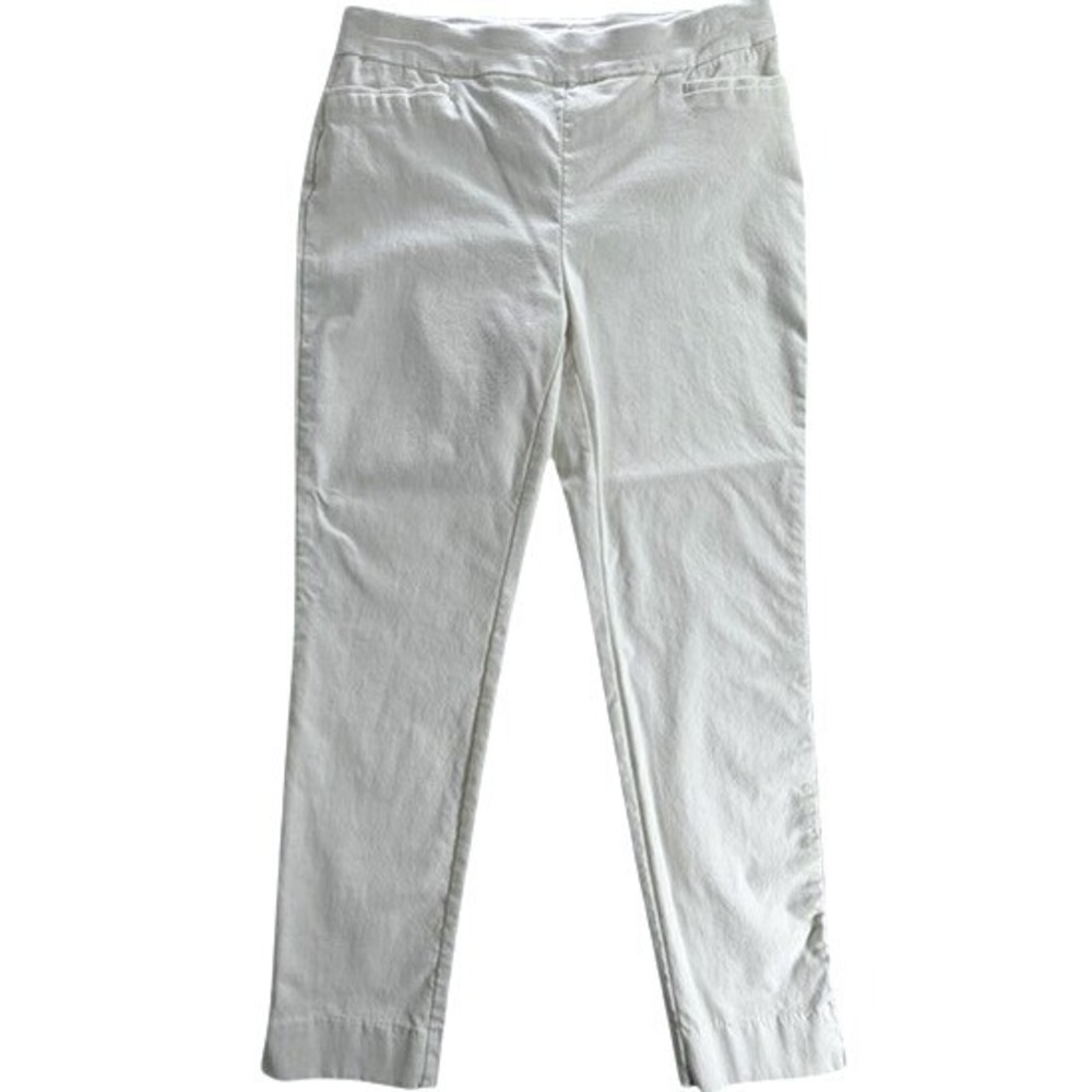 Chico's Pull On Ankle Pants Women 1R (US 8) White So Slimming Stretch Slit Hem
